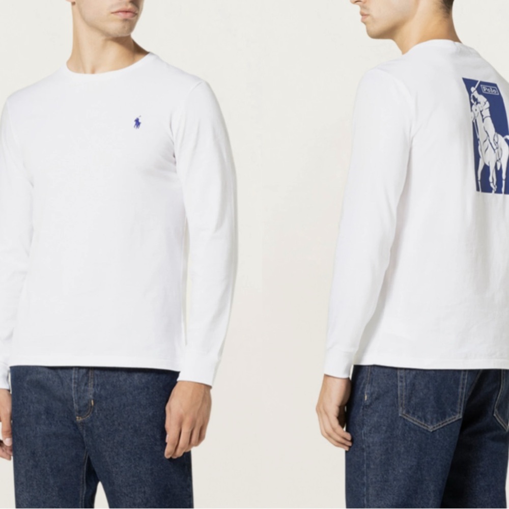 Polo by Ralph Lauren White Long Sleeve Tee with Blue Logo. Original vintage